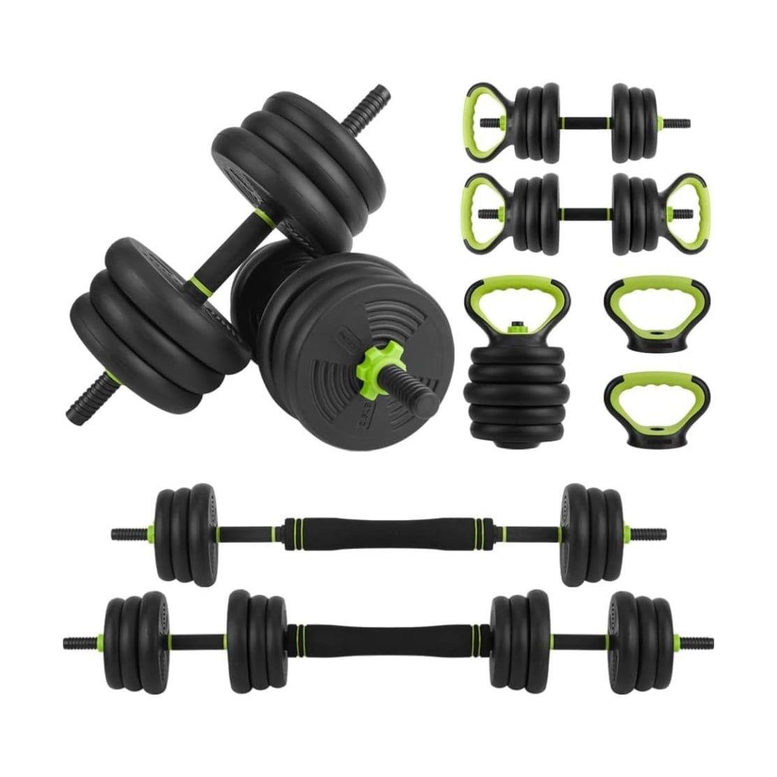 4 in 1 Adjustable Dumbbell Set, 44LBS Free Weight Set Used as Dumbbell, Barbell, Kettlebell and Push-up, Home Gym Fitness Workout Equipment for Men and Women