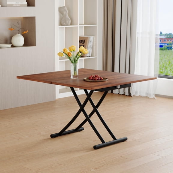 4 in 1 Adjustable Folding Dining Table for 4, Drop Leaf Table for Small Spaces, Transformer Kitchen Table, Scratch-Resistant Wood Grain Top with Metal Frame for Kitchen Living Room