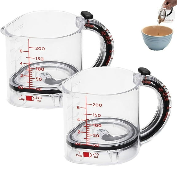 4 In 1 Adjustable Measuring Cup, 2026 New Adjustable Measuring Cups With Handle, Multi-Functional Push Measuring Cup With Scraper-Style Seal Base, No Waste Design For Cooking And Bakings2PCS