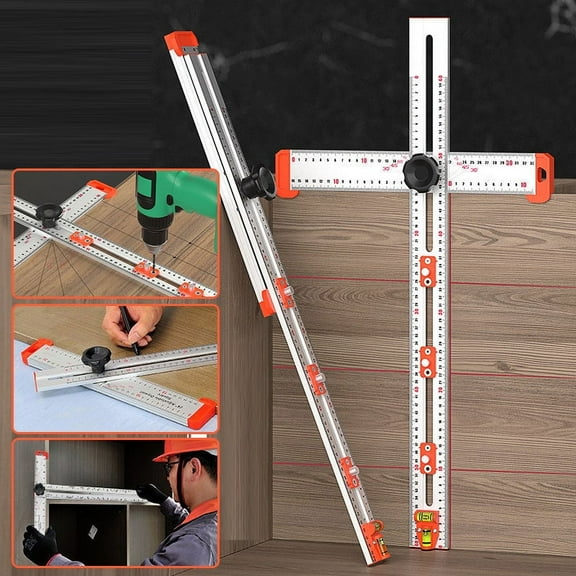 4 in 1 Adjustable T-Square Measuring Tools, 25.5 in Adjustable Drilling Positioning Ruler, Woodworking Marking Gauge Tool,AdjustableCabinet Handle Template Tool with Alignment Hole