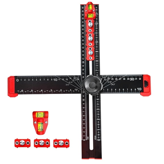 4 in 1 Adjustable T-Square Measuring Tools,Drilling Positioning Ruler,14" Multi T Square Ruler,Cabinet Hardware Jig for Precision Hole Punching Angle Measurement Marking,Metric and Imperial