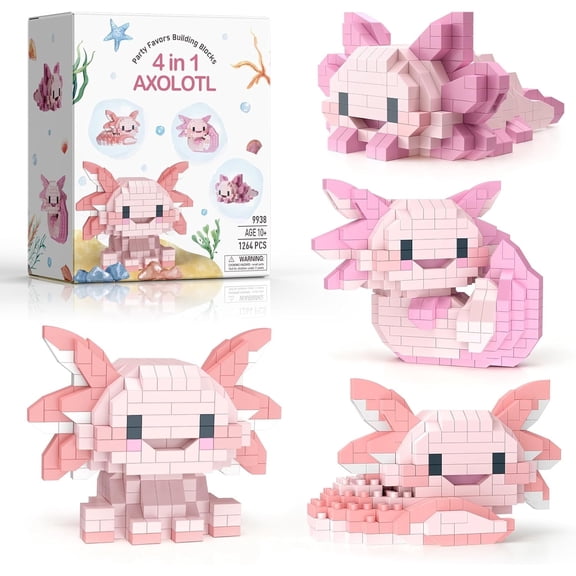 4 in 1 Axolotl Party Favors Building Set, Mini Axolotl Toy Figurines, Goodie Bag Stuffers, Classroom Prize Box, Gifts for Adults Kids Boys Girls Age 10+