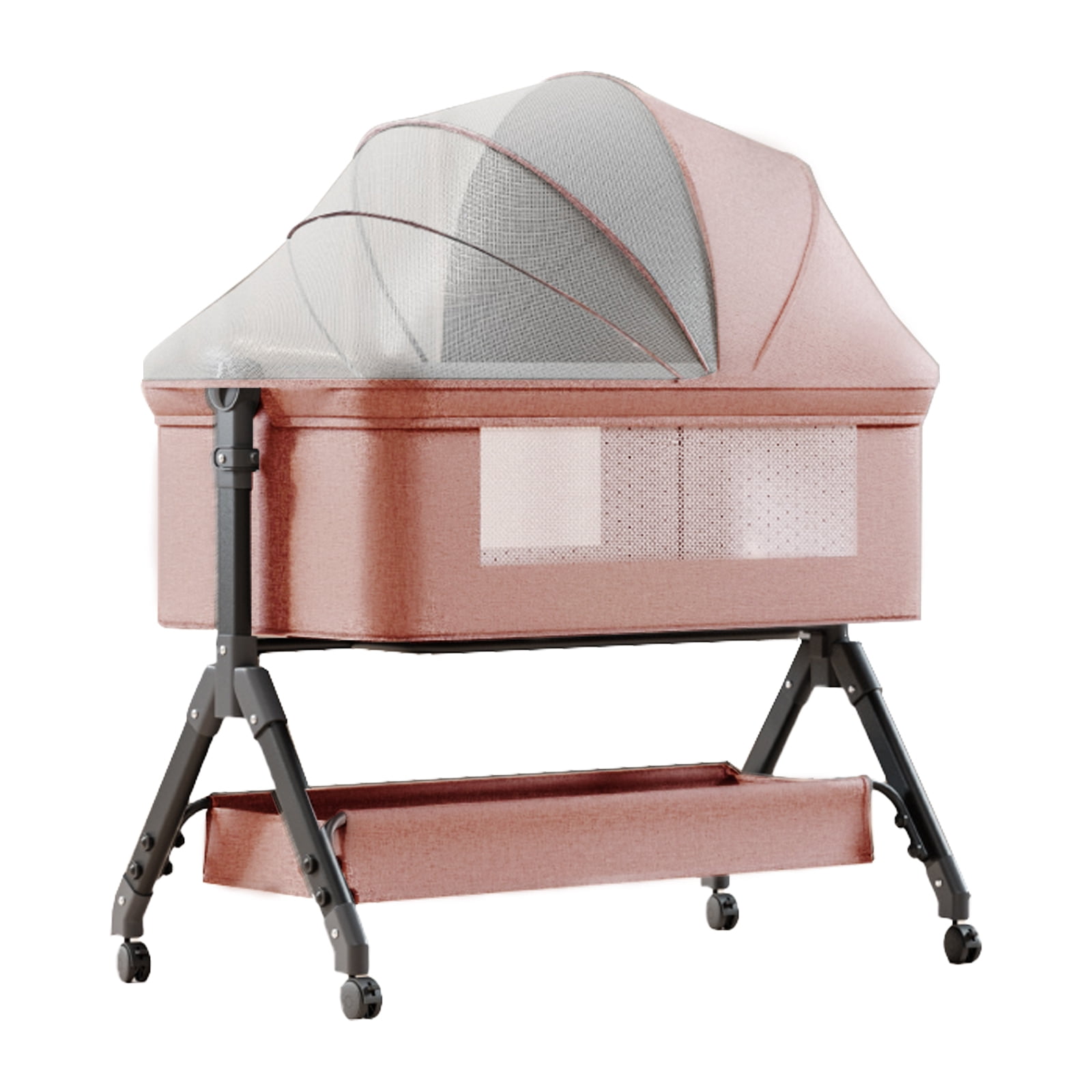 4 in 1 Baby Bassinet, Bedside Bassinet with Changing Table for Baby,Portable Bedside Sleeper Rocking Crib with Wheels, Mosquito Net & Storage Basket, 6 Height Adjustable, Unisex