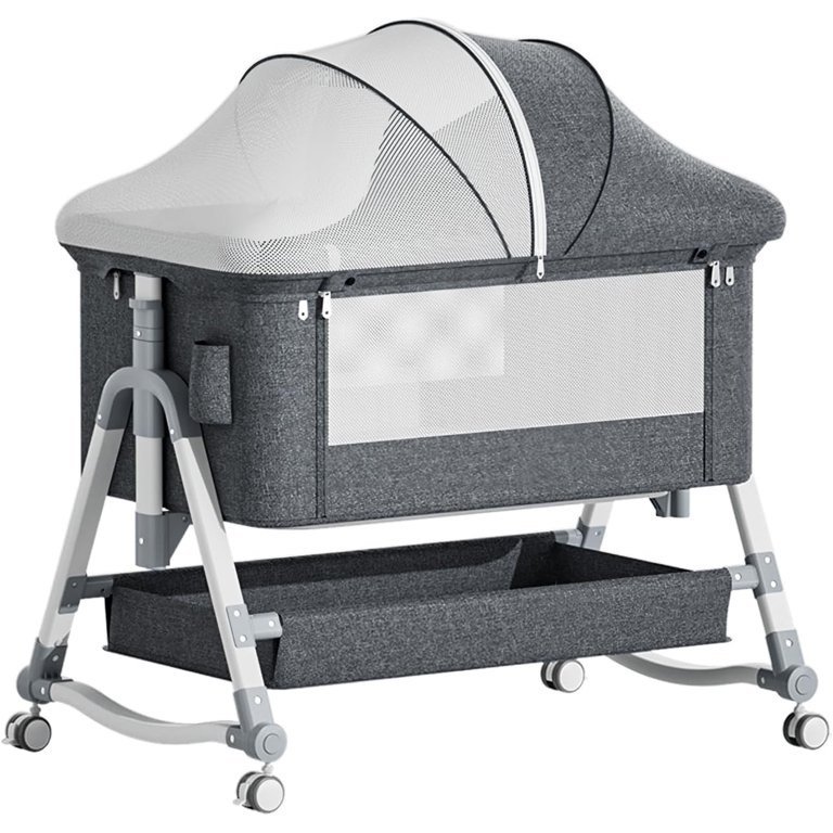 Jaoul Portable Baby Bassinet With Wheels - Lightweight Travel Crib, Includes Mosquito Net & Storage