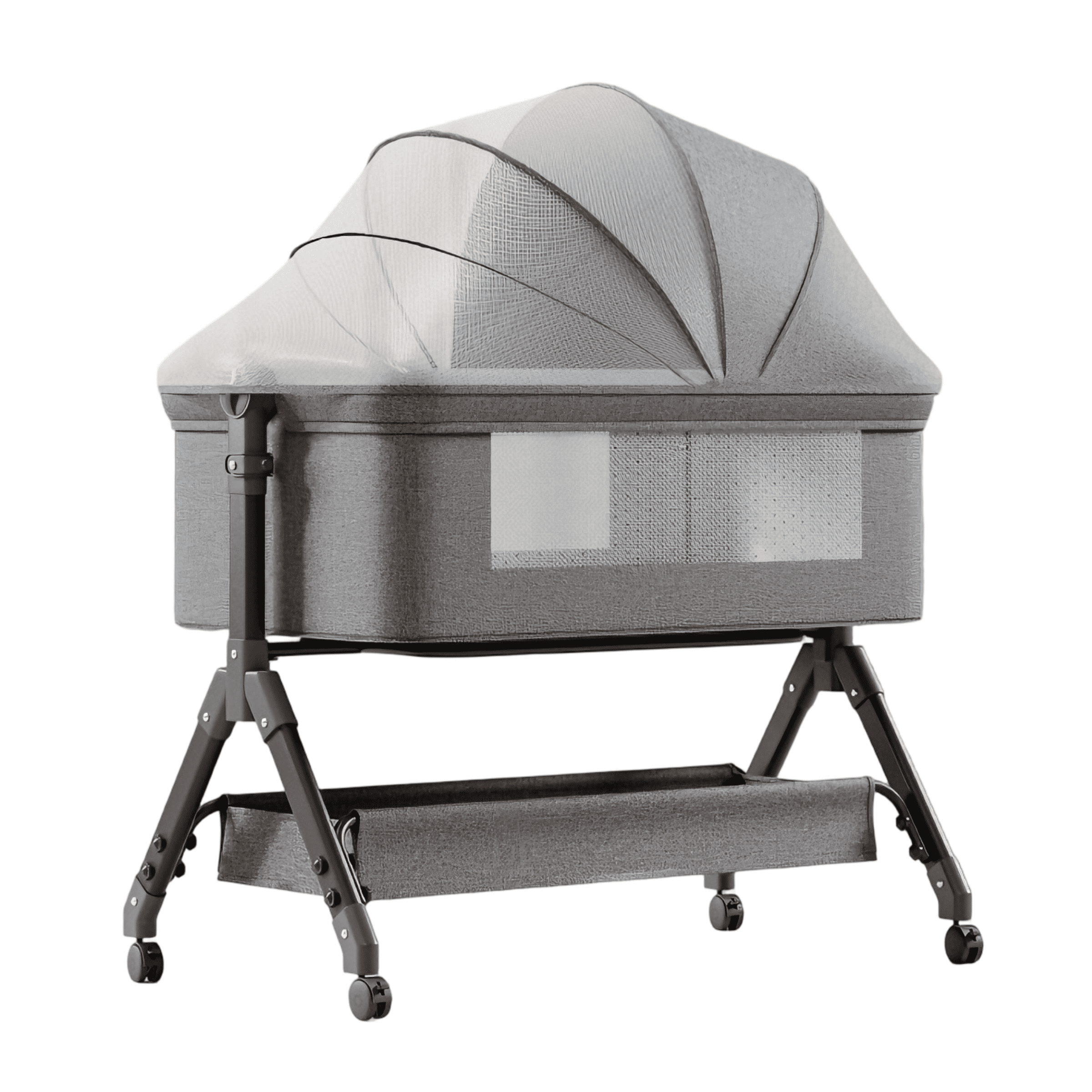 4 in 1 Baby Bassinet Foldable Infant Bedside Crib Bed Portable Baby Swing with Changing Table,Wheels,Mosquito Net,Height Adjustable ,for Infant,Toddler,Unisex,Grey