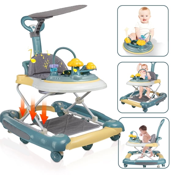 GIATUEE 4 in 1 Baby Walker with Wheels, Foldable Walker for Baby Boys Girls, 7 Months+(Blue)