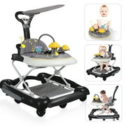 4 in 1 Baby Walker, Baby Walkers for Boys and Girls with Removable Footrest, Feeding Tray & Music Tray, Foldable Activity Walker for Baby Age 7 Months+, Help Baby Walk