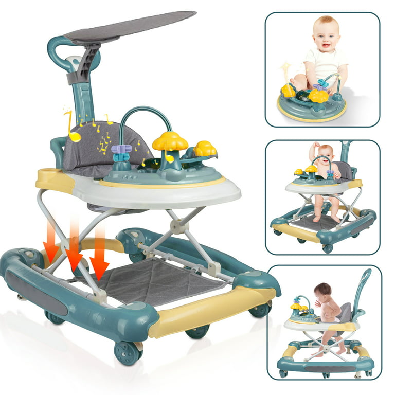 4 in 1 Baby Walker, Baby Walkers for Boys and Girls with Removable  Footrest, Feeding Tray & Music Tray, Foldable Activity Walker for Baby Age  7