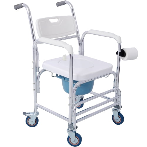 4 in 1 Bedside Commode Chair, Transport Shower Wheelchair Toilet