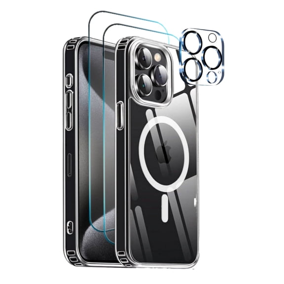 Entronix 4-in-1 Magnetic Clear Case for iPhone 15 Pro Max, with Camera and Screen Protector