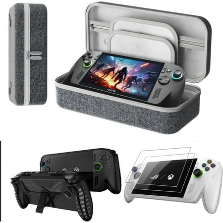 4 in 1 Carrying case Set for ROG Xbox Ally X/ROG Xbox Ally, Carrying bag + Silicone Protective case + 2 pcs Screen Protectors for ROG Xbox Ally X/ROG Xbox Ally 2025 (Black Case)