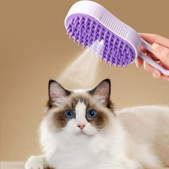 4 in 1 Cat Steam Brush for Shedding, Rechargeable Steam Pet Brush for Dog and Cat, Anti-Static, Massage, Cleaning, Shedding & Combing All In One!(Brown)