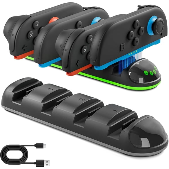 4 in 1 Charging Dock Compatible with Switch 2025 for Joycon 2, Switch 2 Left/Right Controller Charger Stand Station with Data Cable, Magnetic Design Fast Charger Accessories