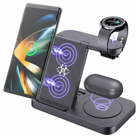 4 In 1 Charging Station, 15W Foldable Fast Wireless Charger Dock Stand For Samsung Galaxy Z Flip S24 Ultra S23 S22, Galaxy Watch 6 5 4 3, Galaxy Buds Pro