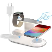 4 in 1 Charging Station,MagSafe Wireless Charger with Three Level soft Night Light 15W Max Fast Charging for iPhone 17 16 15 14 13 12,for iWatch Series for AirPods,USB-C Charger Included,White