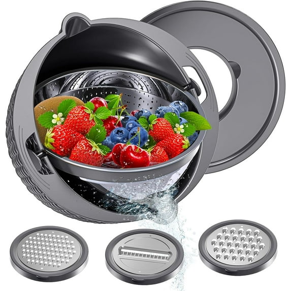 4-1 Colander with Bowl Set - Colander for Kitchen - Strainers and Colanders - Pasta Strainer - Funny Presents for Women - Rice Strainer Fruit Cleaner Veggie Wash Kitchen Essentials, Grey