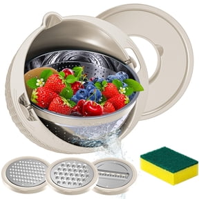 4-1 Colander with Bowl Set - Strainers for Kitchen, Food Strainers and Colanders, Pasta Strainer, Rice Strainer, Fruit Cleaner, Veggie Wash, Salad Spinner, Apartment & Home Essentials - Green