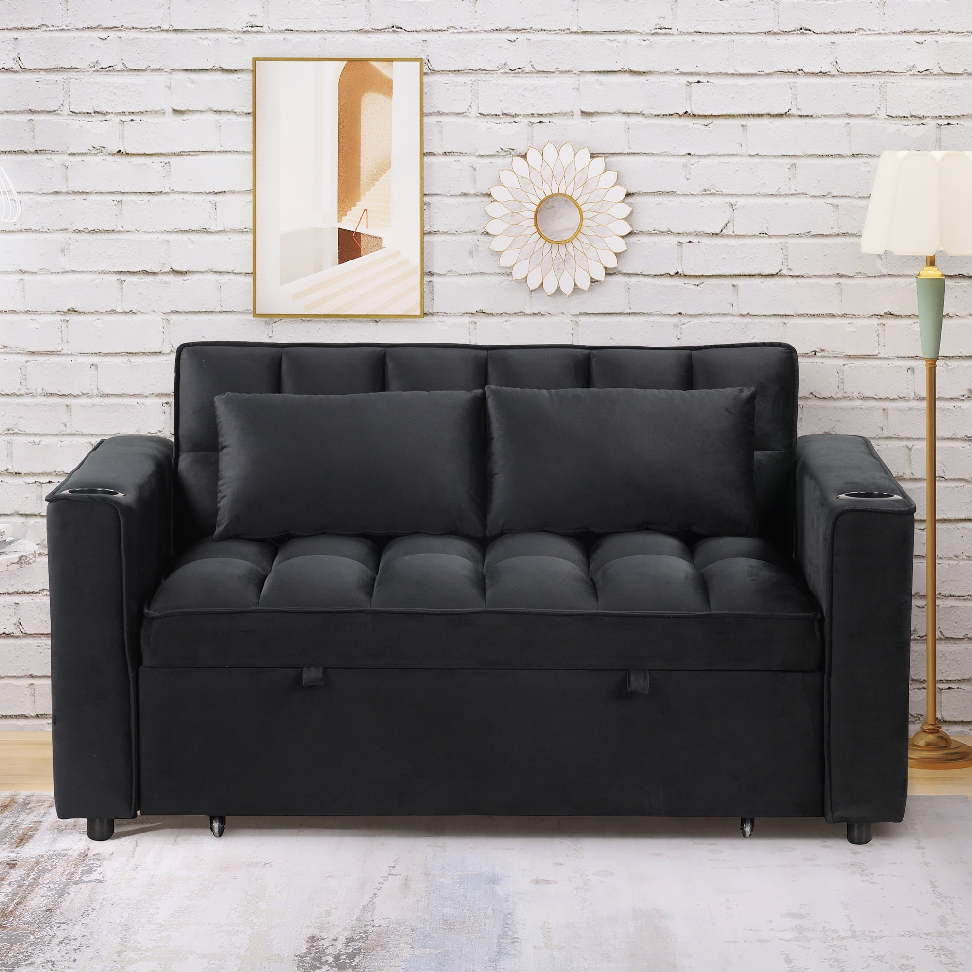 41 Convertible Sleeper Sofa Bed, Modern Velvet Loveseat Futon Sofa