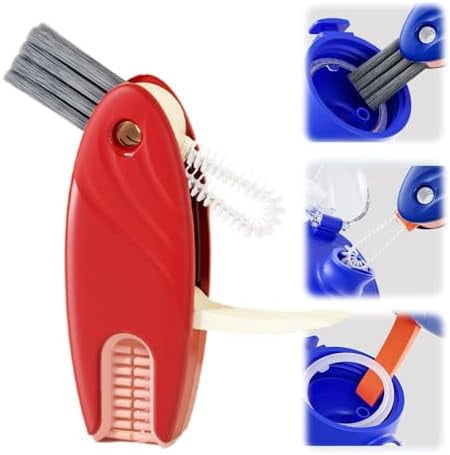 4 in 1 Cup Lid Cleaning Brush, 2024 Upgrade Multifunctional Cleaning Brush Water Bottle Cleaner Brush, Mini Silicone Bottle Cup-Holder Cleaner with Hook Remover (1, Red) Red Red