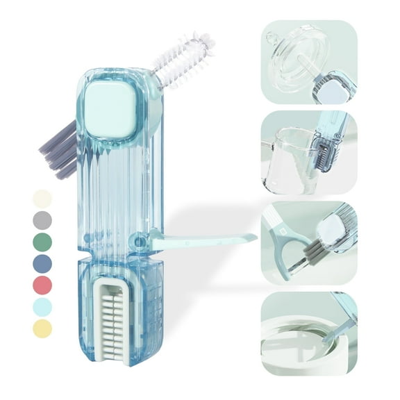 Vidonio Portable Cup Lid Cleaner with Brushes 4 in 1 Light Blue Silicone Lids Crevice Cleaning Brush/Cup Lids Cleaning Brush for Bottles/Lids/Gaps