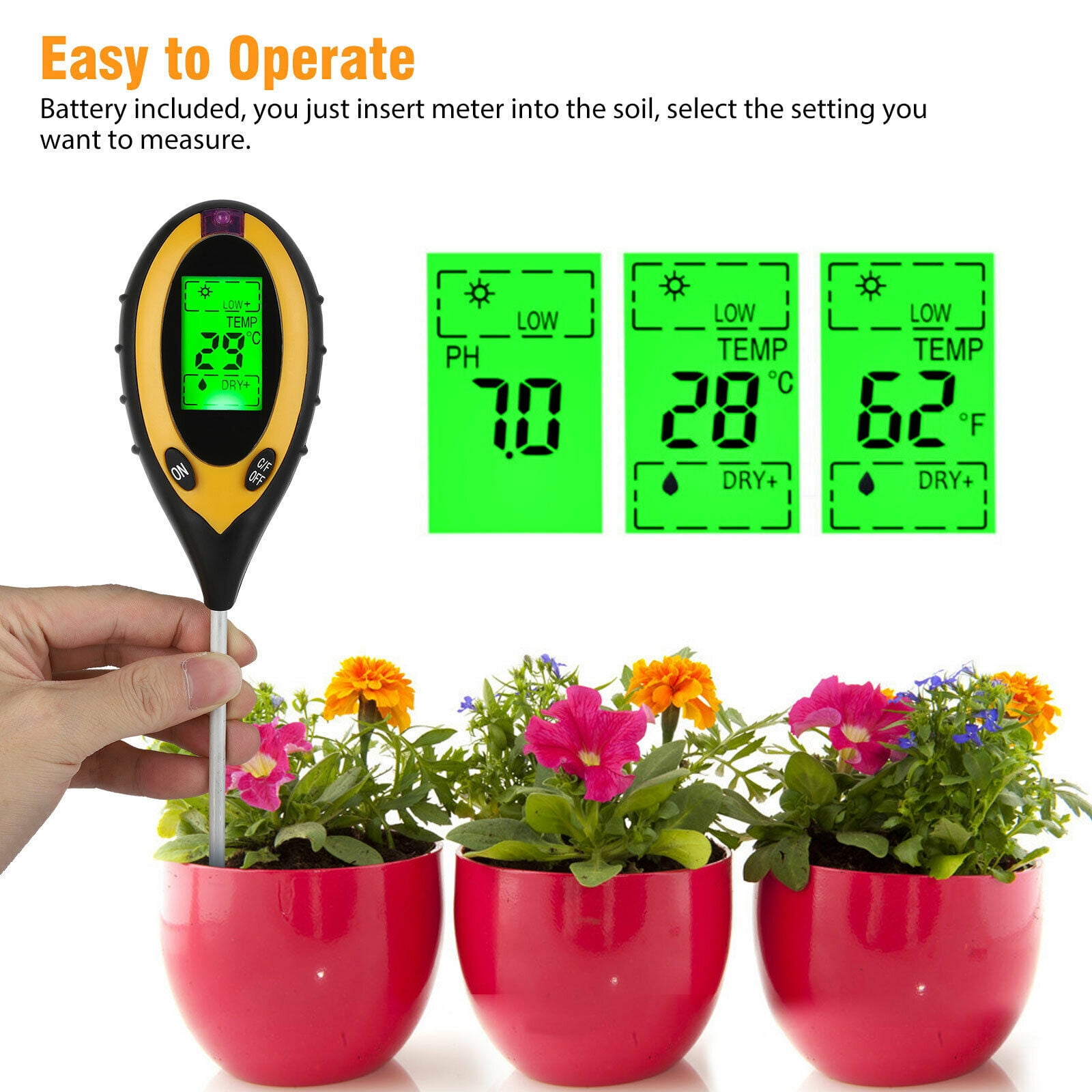 4 in 1 Digital Soil Moisture Meter, Soil PH Meter, Fast Accurate Water