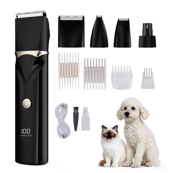 4 in 1 Dog Grooming Clippers Kit, Pet Hair Trimmer, IPX4 Waterproof Pet Shaver Kit, Cordless Paw Trimmer, Rechargeable Nail Grinder Shaver for Dogs Cats around Paws Eyes Ears Face Rump
