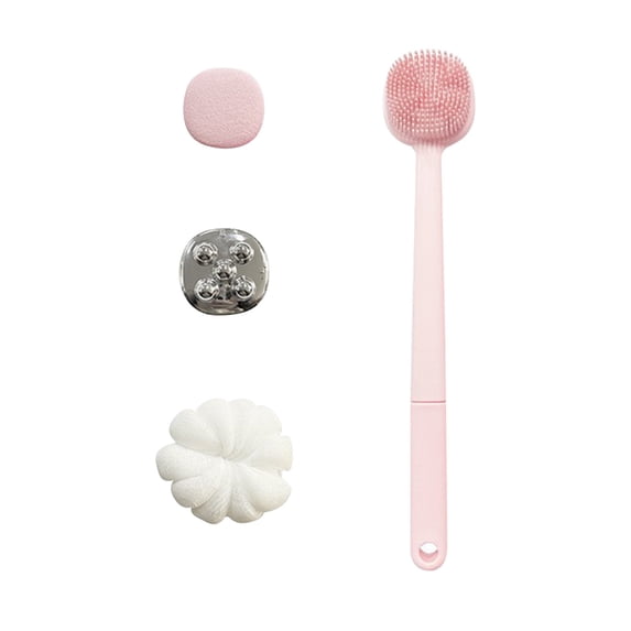 4 in 1 Double Sided Bath Brush Set, Long Handle Shower Scrubbing Tool for Back and Body, Portable Exfoliating Brush for Outdoor Travel, Lathering Scrubber with Soft and Firm Bristles