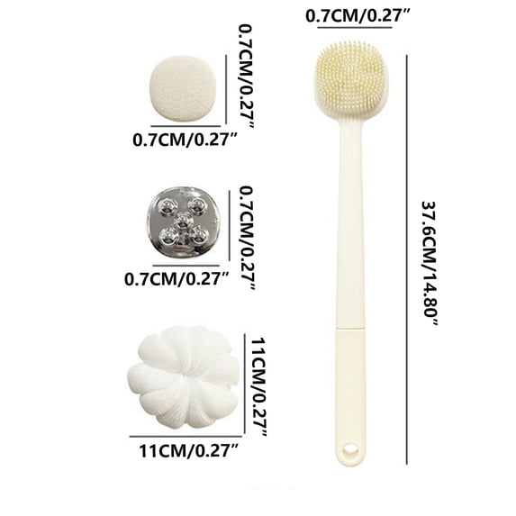 4 in 1 Double Sided Bath Brush Set, Long Handle Shower Scrubbing Tool for Back and Body, Portable Exfoliating Brush for Outdoor Travel, Lathering Scrubber with Soft and Firm Bristles