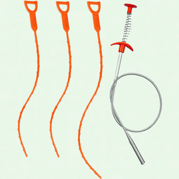4 in 1 Drain Augers Hair Drain Clog Remover, Bendable Drain Cleaner, Stainless Steel and Plastic, for Kitchen Sink, Tub, Toilet, Sewer Cleaning Tool