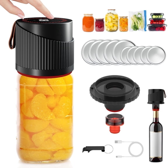 Electric Mason Jar Vacuum Sealer Kit ,with Wide and Regular Mouth Mason Lids,Automatic Vacuum Sealer One Touch for Food Storage Containers,Canning Jams,Pickles