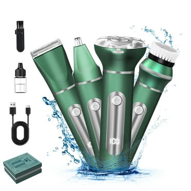 4 in 1 Electric Razor for Men - Cordless Shaver Rotary for Shaving Face, Waterproof Wet Dry Razor with Nose Trimmer Sideburns Trimmer Face Cleaning Brush(Green)