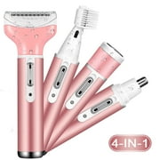 4 in 1 Electric Razor for Women Cordless Hair Removal Ladies Shaver Painless Body Hair Trimmer Remover Rechargeable Epilator for Bikini Facial Nose Ear Eyebrows Leg Armpit