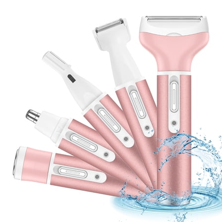 5 in 1 Electric Razor for Women Cordless Hair Removal Ladies Shaver Painless Body Hair Trimmer Remover Rechargeable Epilator for Bikini Facial Nose Ear Eyebrows Leg Armpit