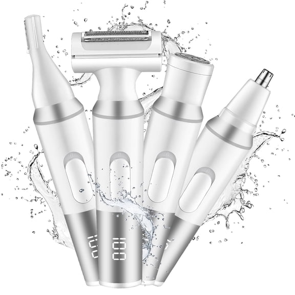 Hoeylife 4 in 1 Electric Razors for Women, Electric Shaver for Women, Pubic Hair Trimmers,Lady Electric Bikini Shaver, Wet Dry Bikini Trimmer for Face Nose Arms Legs Pubic