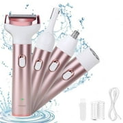4 in 1 Electric Razor for Women Nose Hair Trimmer for Women Cordless Face Shaver Set Facial Hair Removal for Women Painless Body Hair Remover Lady Grooming Kit for Bikini, Eyebrow, Arm, Leg, Nose