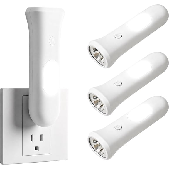 4 in 1 Emergency Lights for Home Power Failure, 3 Pcs Rechargeable LED Flashlight Plug in Wall, Automatic Turn-On Power Outage Night Light Flashlight for Hurricane Preparedness Items
