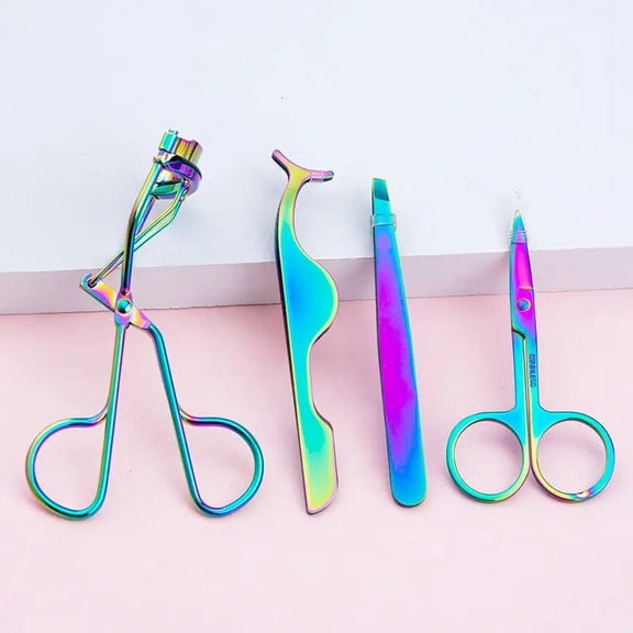 4 in 1 Eyelash Curler Kit with Satin Bag & Refill Pads and Tweezer Eyelash Curler , Eyelash Curler Tool, Universal Eye Lashes Curlers for Women "Gold OR Rose Gold OR Chameleon OR Black"