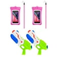 thumbnail image 1 of 4 in 1 Family Splash Pack: 2-Pack Cellphone Waterproof Dry Pouches with Lanyards PLUS 2 High-Pressure Water Soaker Blaster – Ultimate Beach & Pool Combo Set, 1 of 11