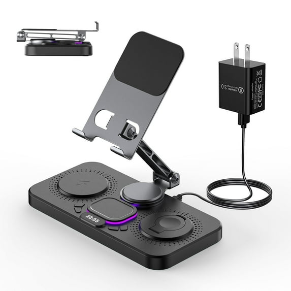 4 in 1 Fast Charging Station for iPhone, Wireless Charger for iPhone16/15/14/13/12 Series, iPad, Apple Watch, AirPods, Android Samsung Series and More, Black