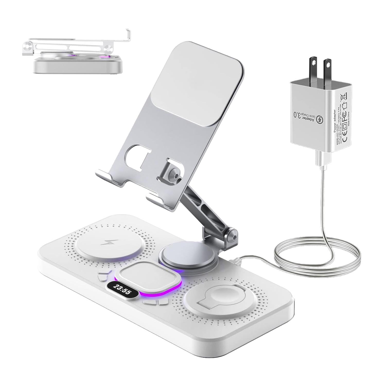 4 in 1 Fast Charging Station for iPhone, Wireless Charger for iPhone16/15/14/13/12 Series, iPad, Apple Watch, AirPods, Android Samsung Series and More, White