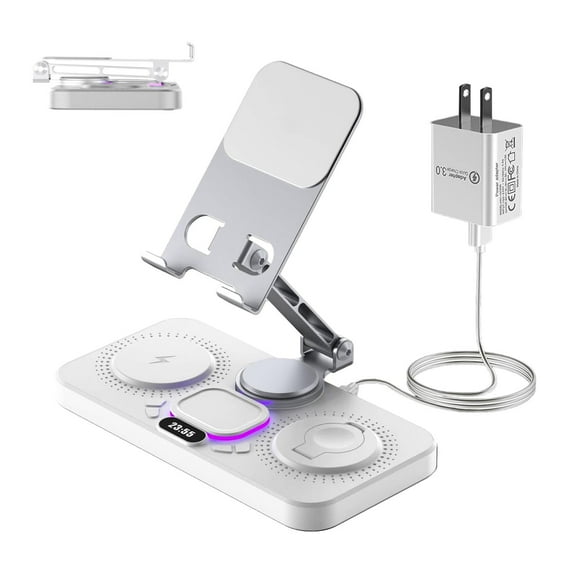 4 in 1 Fast Charging Station for iPhone, Wireless Charger for iPhone16/15/14/13/12 Series, iPad, Apple Watch, AirPods, Android Samsung Series and More, White