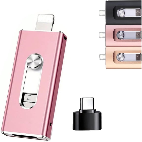 4 in 1 Flash Drive, Micro USB + 8 Pin + USB 3.0 4 in 1 Mobile Phone Computer U-Disk, No WiFi, No Cables, with Free Type-C Adapter for Android Phones/Pc and More Devices