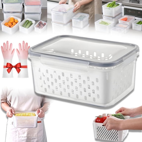 4 in 1 Food Storage Container, Fruit Storage Containers for Fridge with Removable Colanders, Fridge Organizer Bins for Salad Berry Lettuce Vegetables Meat