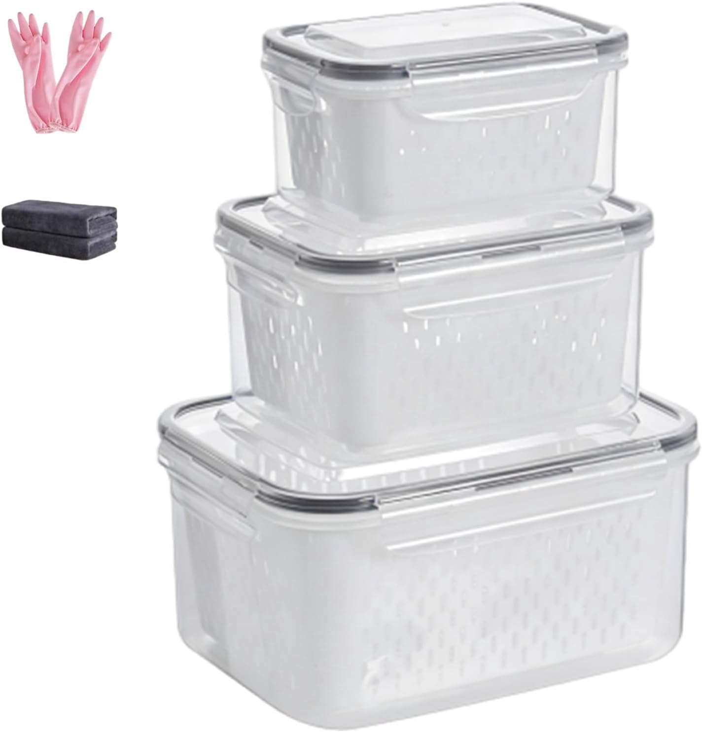 4 In 1 Food Storage Container, Premium Transparent Plastic Food Storage Box With Drain Basket – Multifunctional Airtight Container For Vegetables & Kitchen Organization
