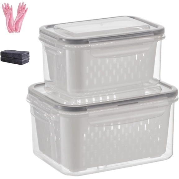 4 In 1 Food Storage Container, Premium Transparent Plastic Food Storage Box With Drain Basket – Multifunctional Airtight Container For Vegetables & Kitchen Organization