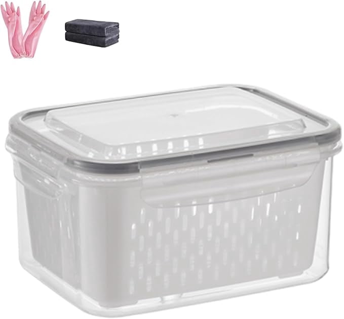 4 In 1 Food Storage Container, Premium Transparent Plastic Food Storage Box With Drain Basket – Multifunctional Airtight Container For Vegetables & Kitchen Organization