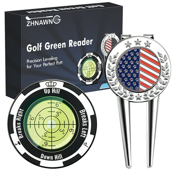 4 in 1 Golf Ball Markers & Green Reader - Golf Ball Marker with High Precis Green Reading Aid And Divot Repair Tool, Golf Accessories with Hat Clips, Gifts For Men or Women Golfers