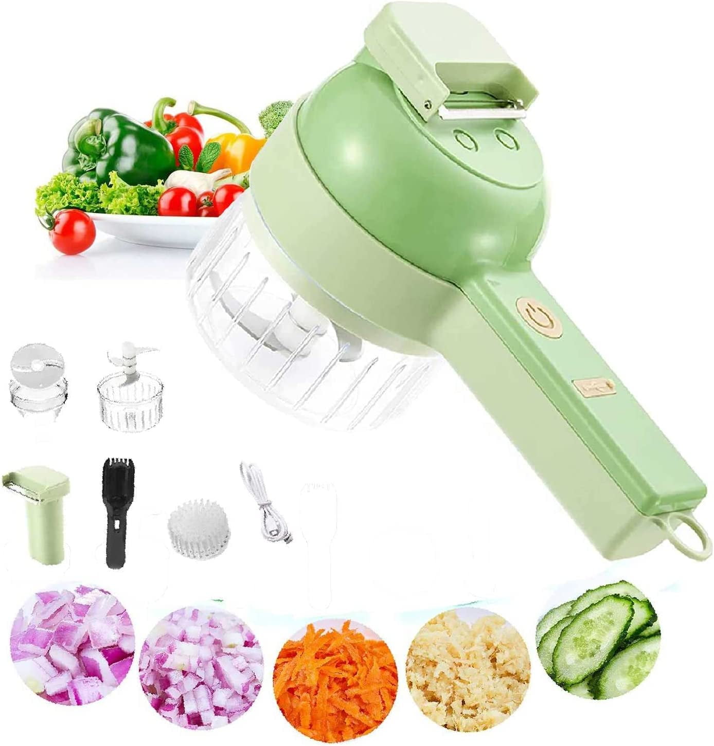 Kitchen Goods Electric Vegetable Cutter Set - 4 in 1 Portable, Rechargeable, Wireless Food Processor & Chopper Machine for Pepper, Garlic, Onion