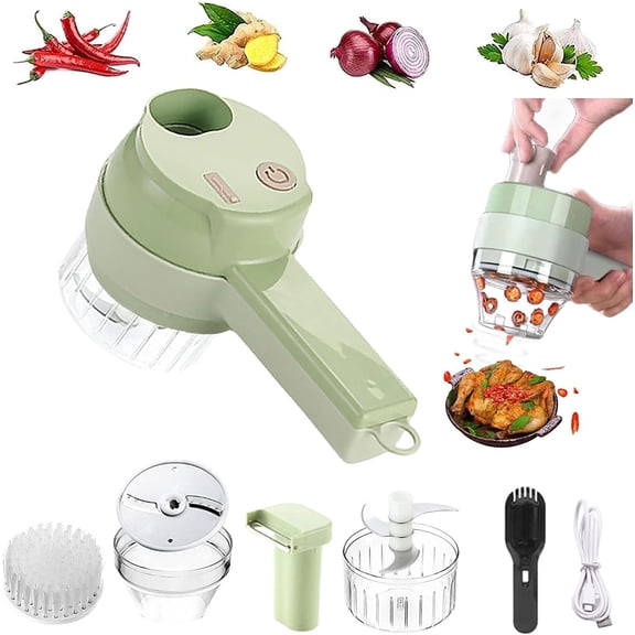 4 in 1 Handheld Electric Vegetable Cutter Set, Multifunctional Mini Electric Grinder Garlic Mud Masher Chopper, Portable Food Processor with Brush, for Garlic Chili Onion Ginger Celery Meat