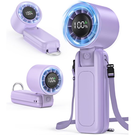 4 in 1 Handheld Portable Turbo Fan, 180° Foldable 6-Speed (1-100) Mini Fan, 5000mAh Rechargeable Battery Operated up to 15 Working Hours, LED Display Personal Cooling for Travel Indoor Outdoor